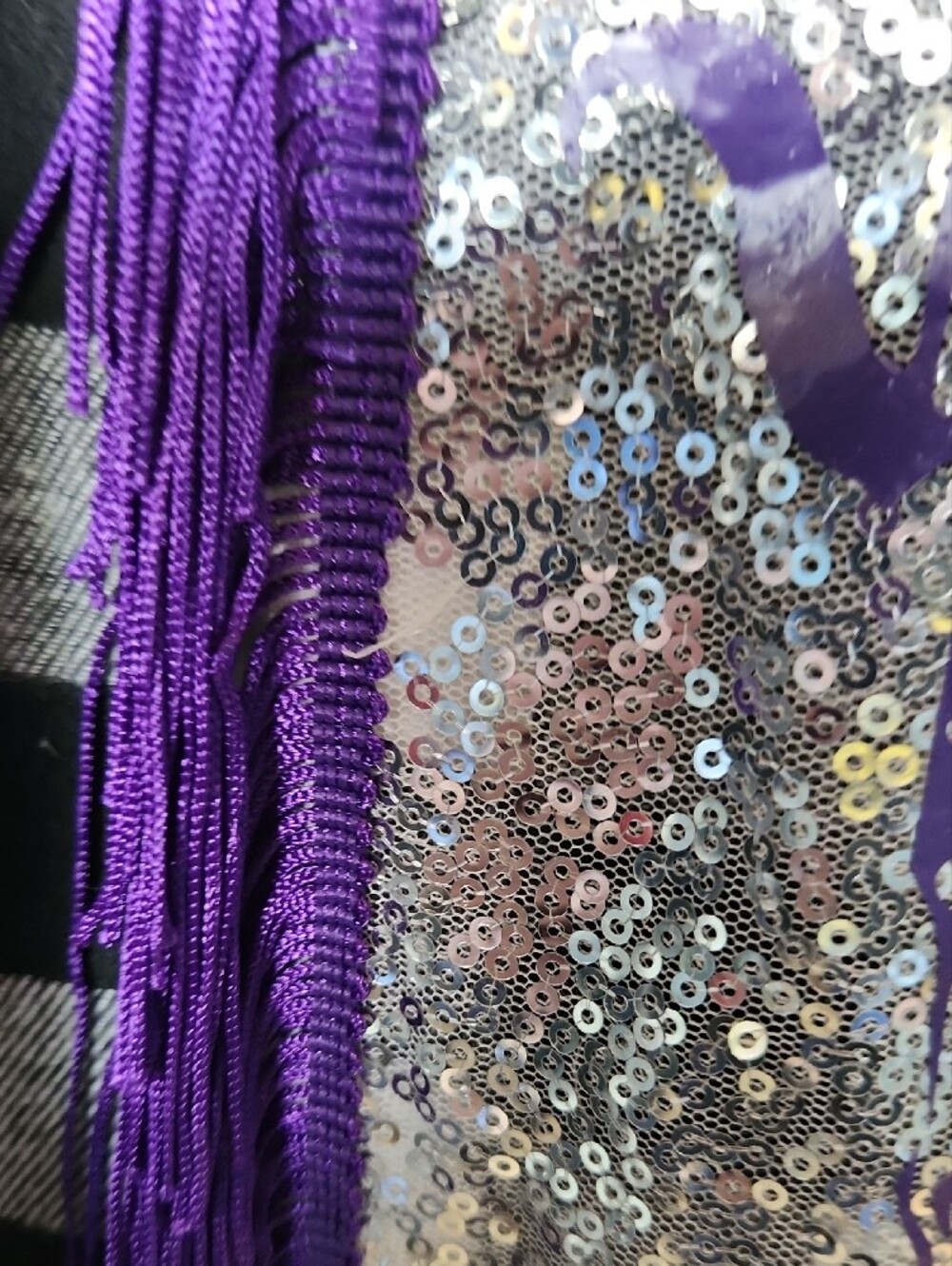 Womens Black & White Checkered Shirt with Purple Sequin Jelly Roll Patch - Picture 6 of 6